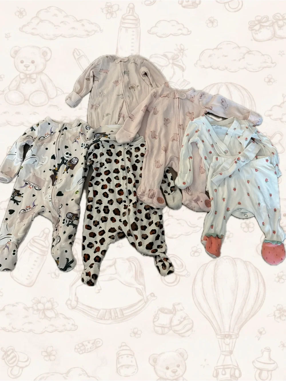 Newborn baby girls Neutral & Pink Onesies Sleepers - Pack of 5